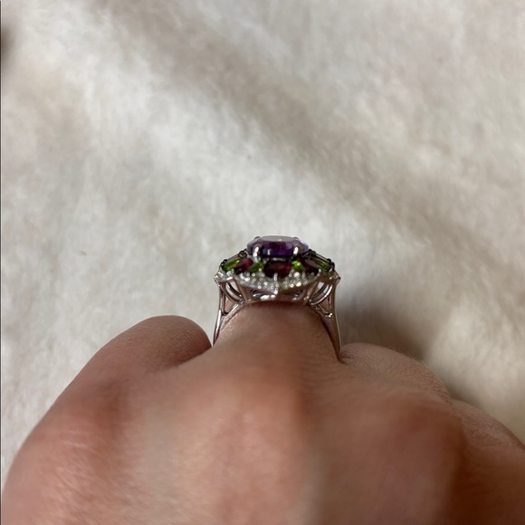 7.40 ctw Moroccan Amethyst Ring Garnet Peridot Rhodium over 925 Sterling Silver - Picture 4 of 5